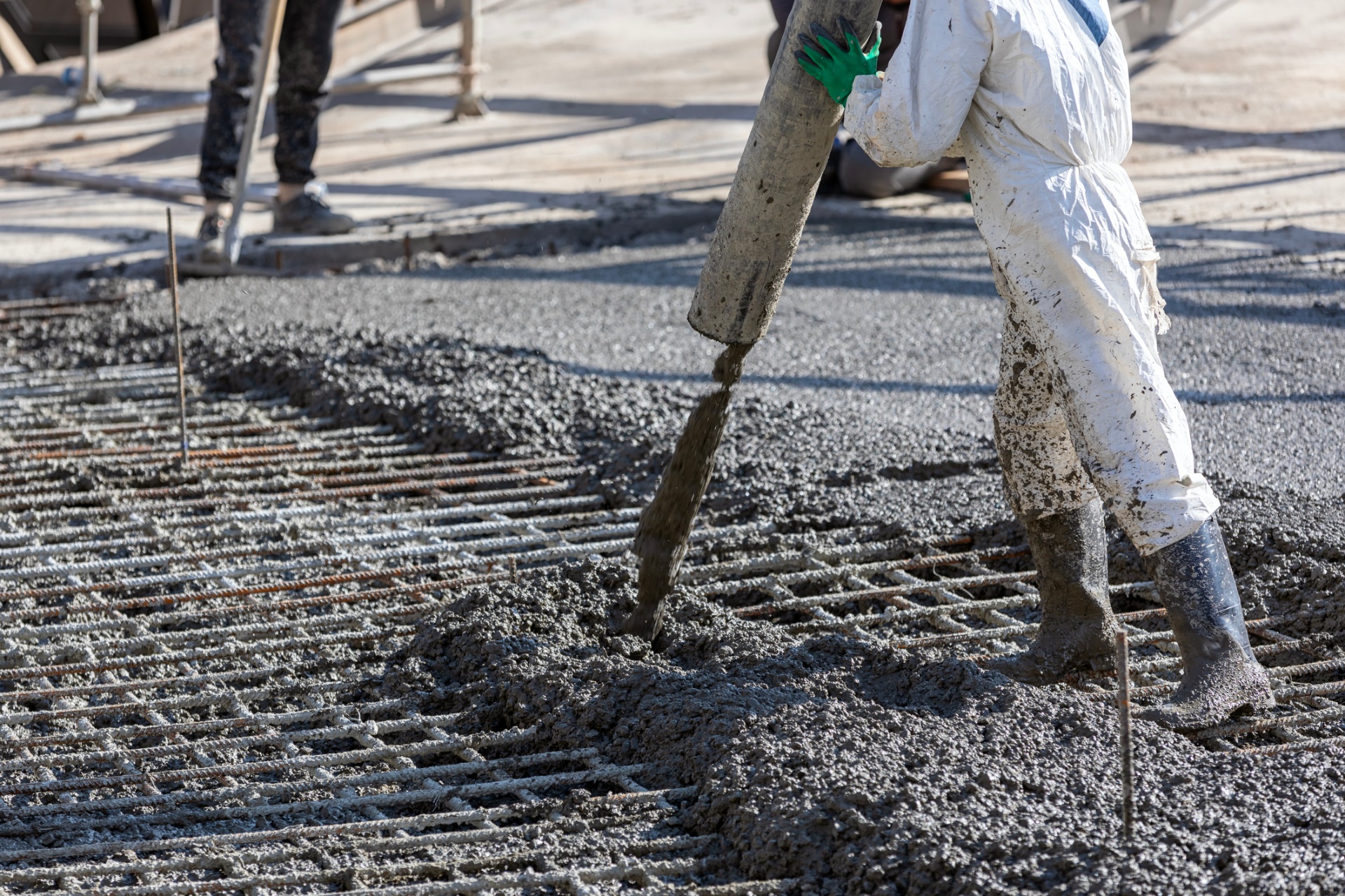 Detail of fresh concrete being finished